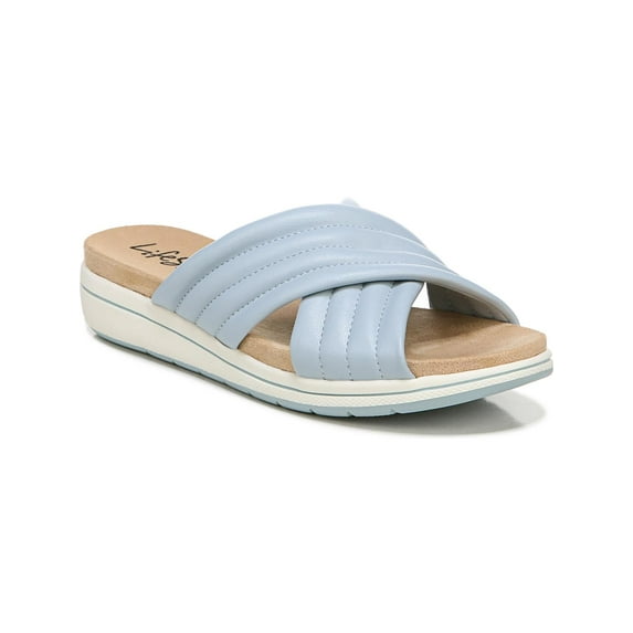 LifeStride Womens Panama Faux Leather Slip On Wedge Sandals