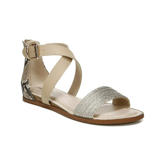 LifeStride Womens Riley Snake Print Metallic Flat Sandals