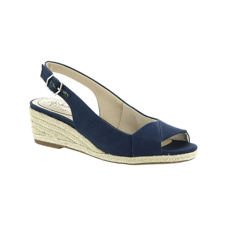 LifeStride Womens Socialite Canvas Peep Toe Slingback Sandals