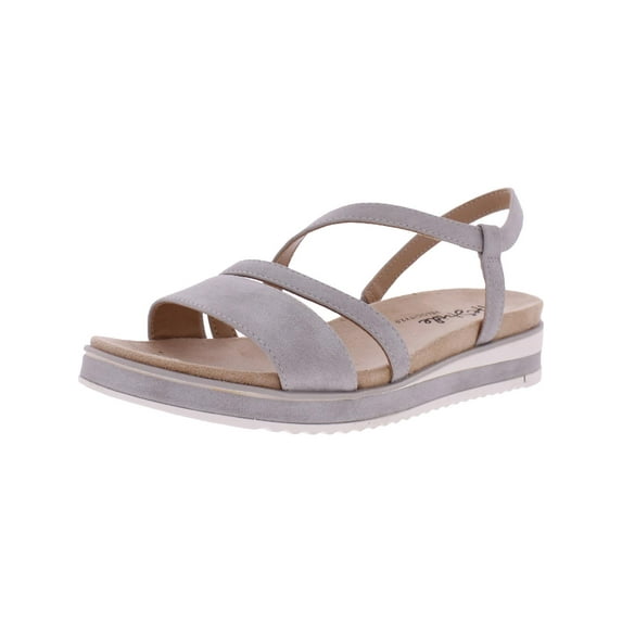 LifeStride Womens Zoe Faux Leather Slip On Wedge Sandals