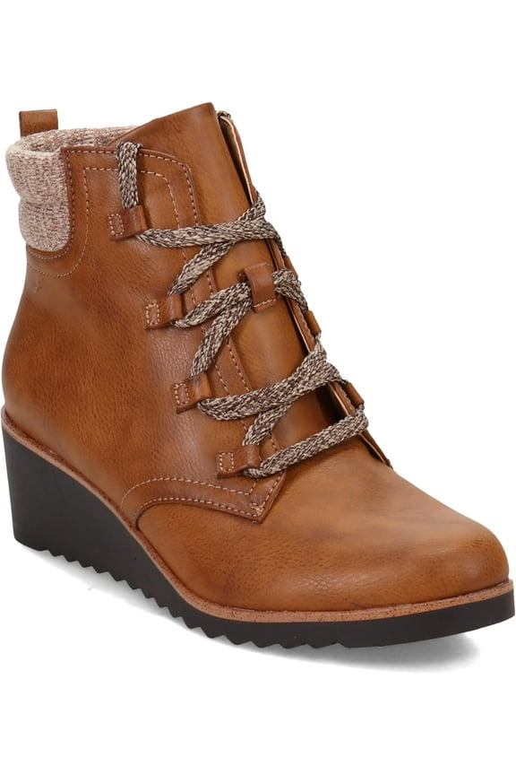 Womens Zone Lace Up Wedge Bootie Whiskey Brown 6W
