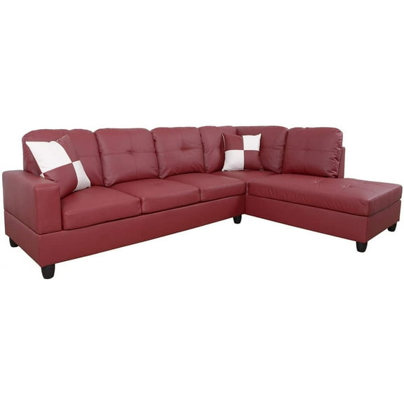 LifeStyle Faux Leather Sectional Set, Living Room L-Shaped Modern Sofa Set, Right Facing Red ( without Storage Ottoman)