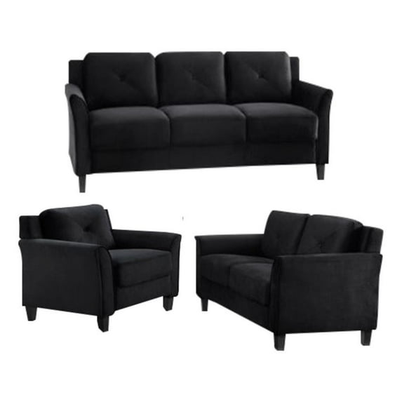 LifeStyle Solutions Hartford 3 Piece Living Room Microfiber Sofa Set in Black