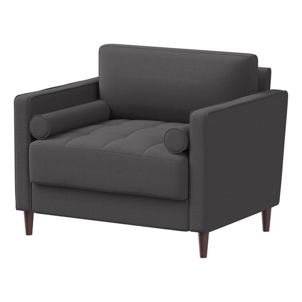 Heather Gray Microfiber Wood Accent Chair with High Density Foam