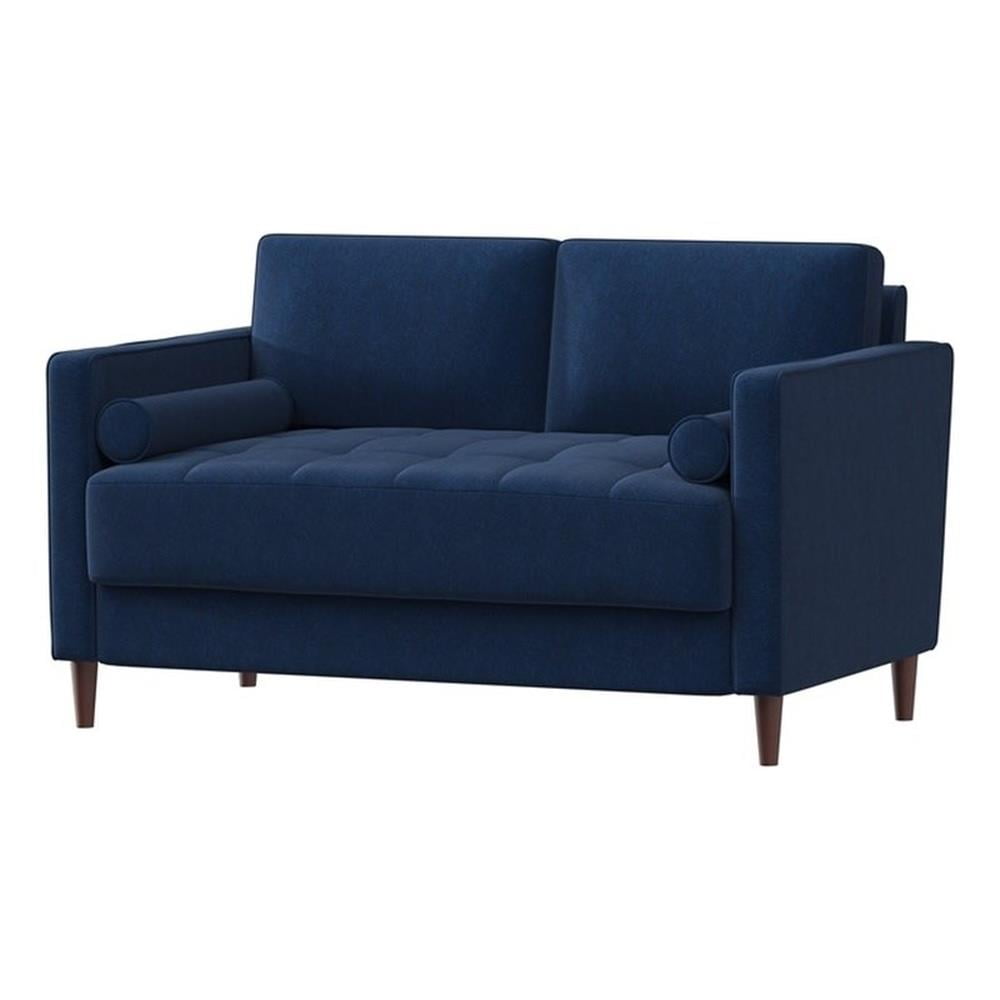 Navy Tufted Microfiber Loveseat with Wood Frame and Removable Cushions