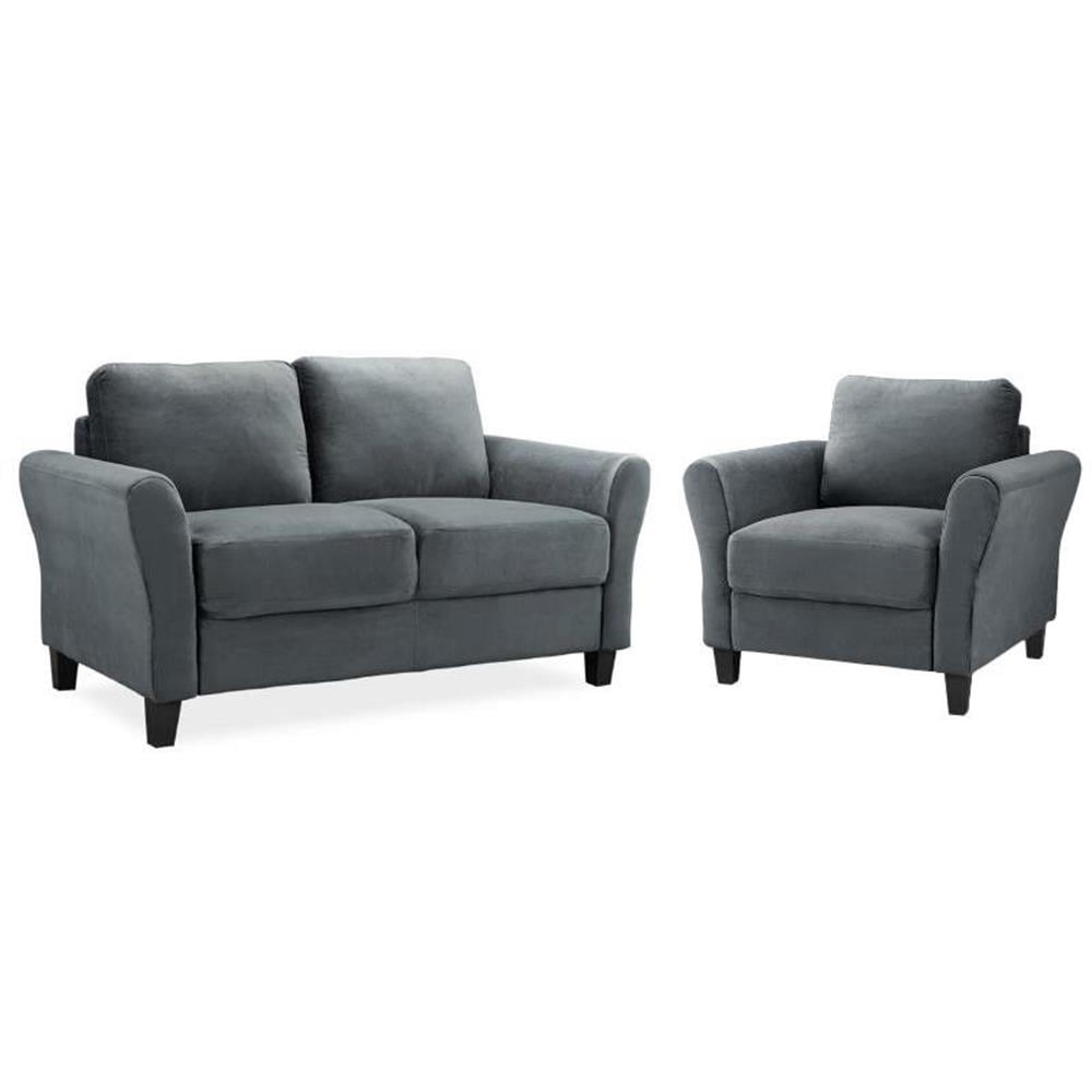 LifeStyle Solutions Mavrick 2 Piece Upholstered Loveseat and Chair Set in Dark Gray