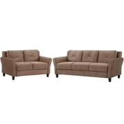 LifeStyle Solutions Transitional 2 Piece Sofa and Loveseat Set in Brown Beige