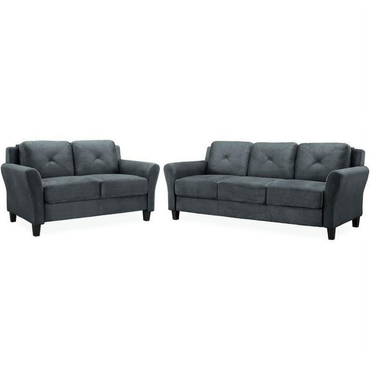 LifeStyle Solutions Transitional 2 Piece Sofa and Loveseat Set in Dark Gray