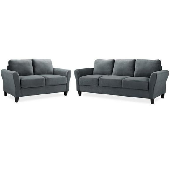 LifeStyle Solutions Transitional 2 Piece Sofa and Loveseat Set in Dark Gray