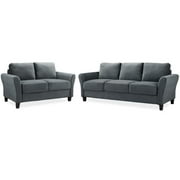 LifeStyle Solutions Transitional 2 Piece Sofa and Loveseat Set in Dark Gray