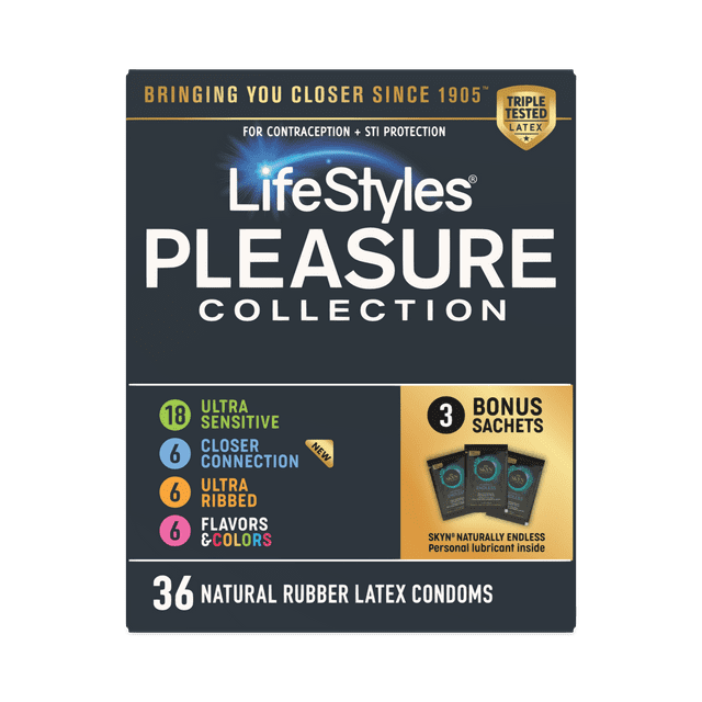 LifeStyles, Pleasure Collection Latex Condom with Bonus Lube, 36 Count