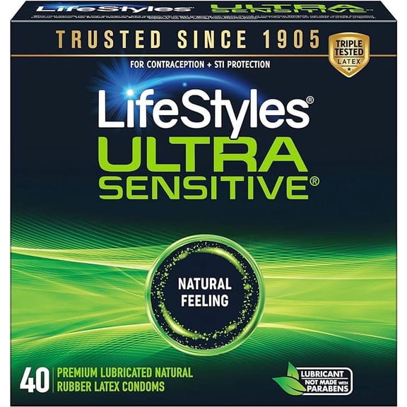LifeStyles Ultra-Sensitive Lubricated Latex Condoms, 40 Count