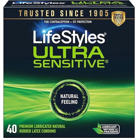 LifeStyles Ultra-Sensitive Lubricated Latex Condoms, 40 Count