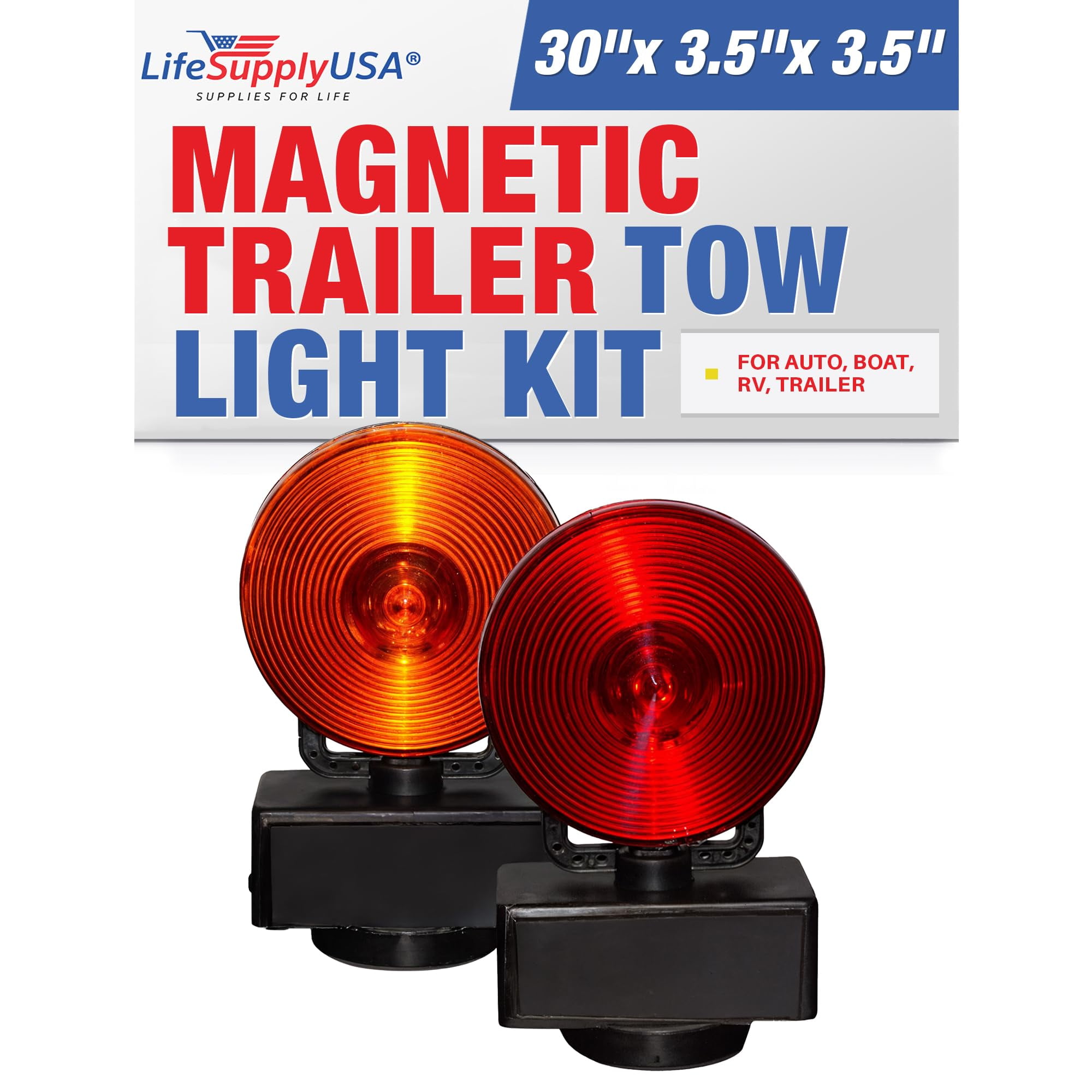 Magnetic Trailer Tow Lights - 20ft Harness LED Towing Kit For Cars, Boats, RVs (2-Pack)