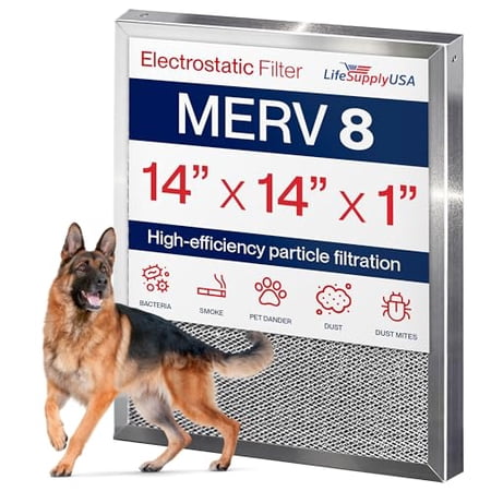 14" x 1"4" x 1" Electrostatic Air Filter, MERV 8, Washable, Reusable Furnace AC/HVAC Filter, Energy Saving, Easy to Clean, Long-Lasting by LifeSupplyUSA