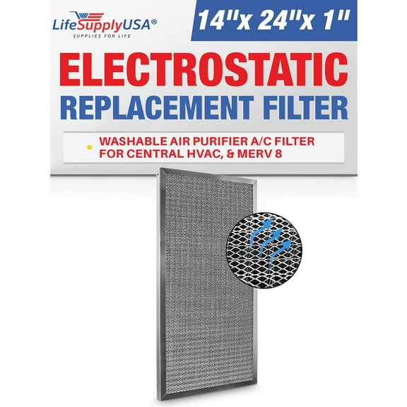 LifeSupplyUSA 14x24x1 Electrostatic Air Filter, MERV 8, Washable, Reusable Furnace AC/HVAC Filter, Energy Saving, Easy to Clean, Long-Lasting