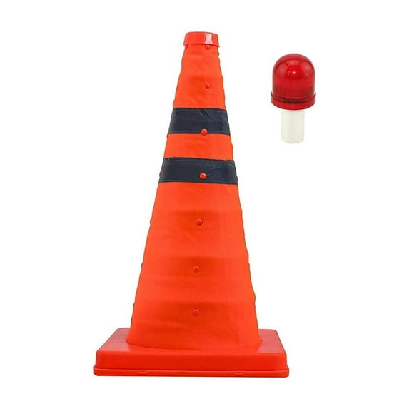LifeSupplyUSA 18" Collapsible Traffic Safety Cones with LED Light Lamp Bright Orange Road Reflectors with Reflective Strips, Multipurpose Pop-Up Road Parking Cone for Emergency & Construction Use