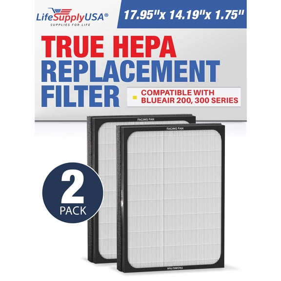 Classic 200/300 Series HEPA Filter Replacement Compatible with Blueair Air Purifier Models 201, 203, 205, 215B, 250E, 270E, 303 by LifeSupplyUSA (2-Pack)