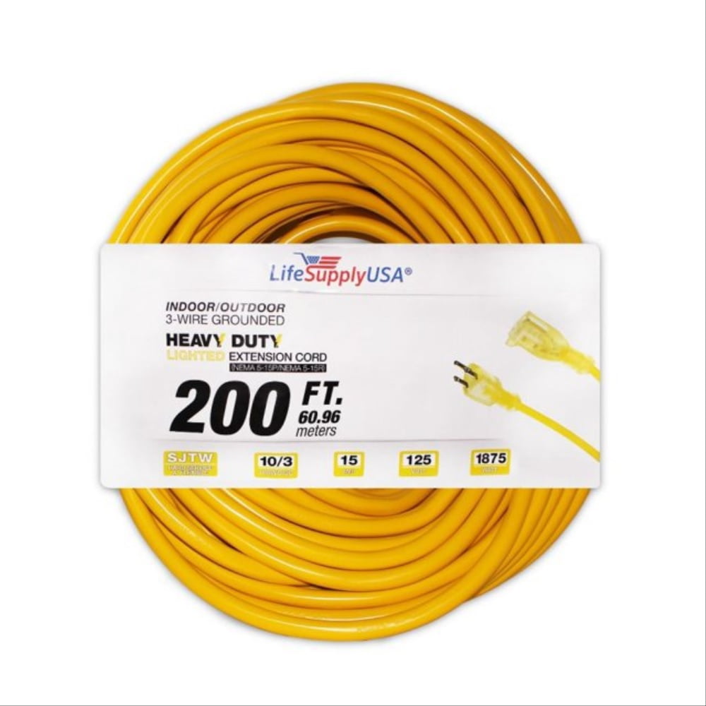 LifeSupplyUSA 200ft Heavy Duty Outdoor/Indoor Power Extension Cord 10