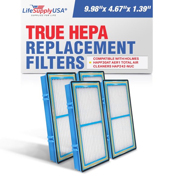 HAPF30AT HEPA Filter Replacement Compatible with Holmes Aer1 Type Total, HAP242-NUC, HAPF300AH-U4R Air Purifiers by LifeSupplyUSA (4-Pack)