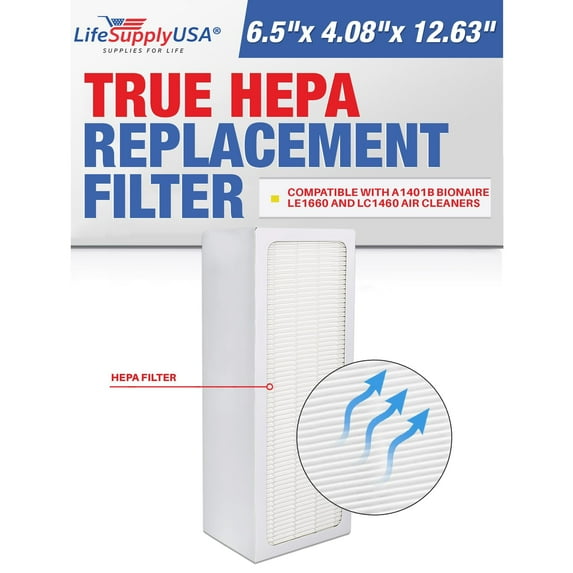 A1401B True HEPA Filter Replacement Compatible Bionaire LE1660 and LC1460 Air Purifiers by LifeSupplyUSA