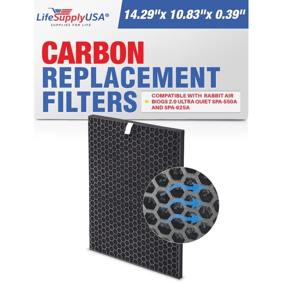 LifeSupplyUSA Carbon Filter Replacement Compatible with RabbitAir BioGS 2.0 Ultra Quiet SPA-550A and SPA-625A Air Purifiers