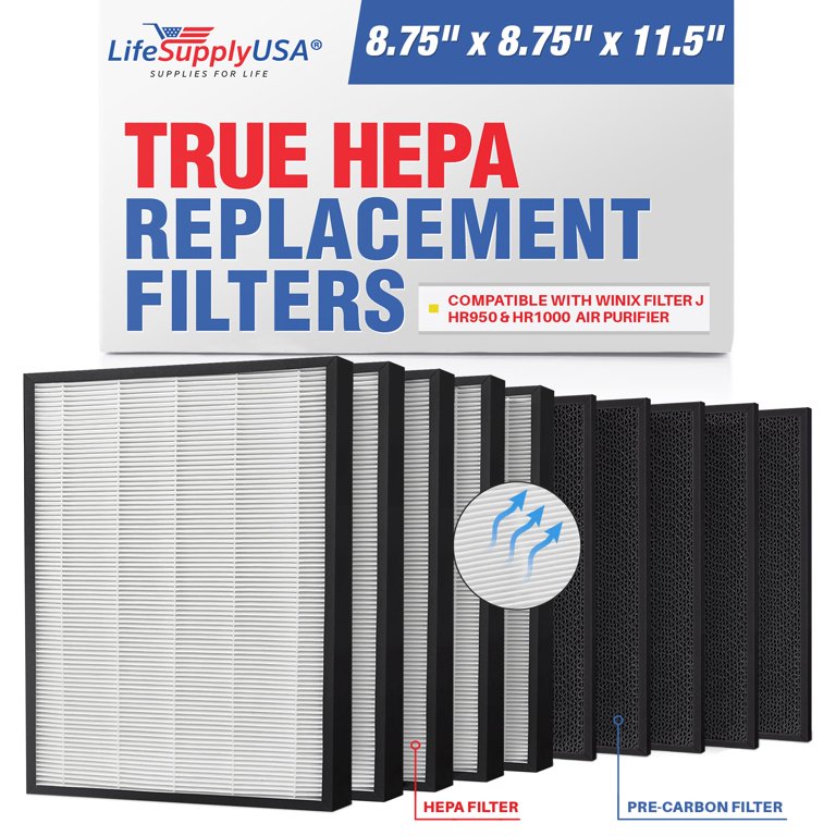 LifeSupplyUSA Complete Replacement Filter Set 1 True HEPA Air Cleaner Replacement Filter 1 Carbon Pre Filter Compatible with Winx Hr950 Hr1000 Air Purifiers 5 Pack Walmart