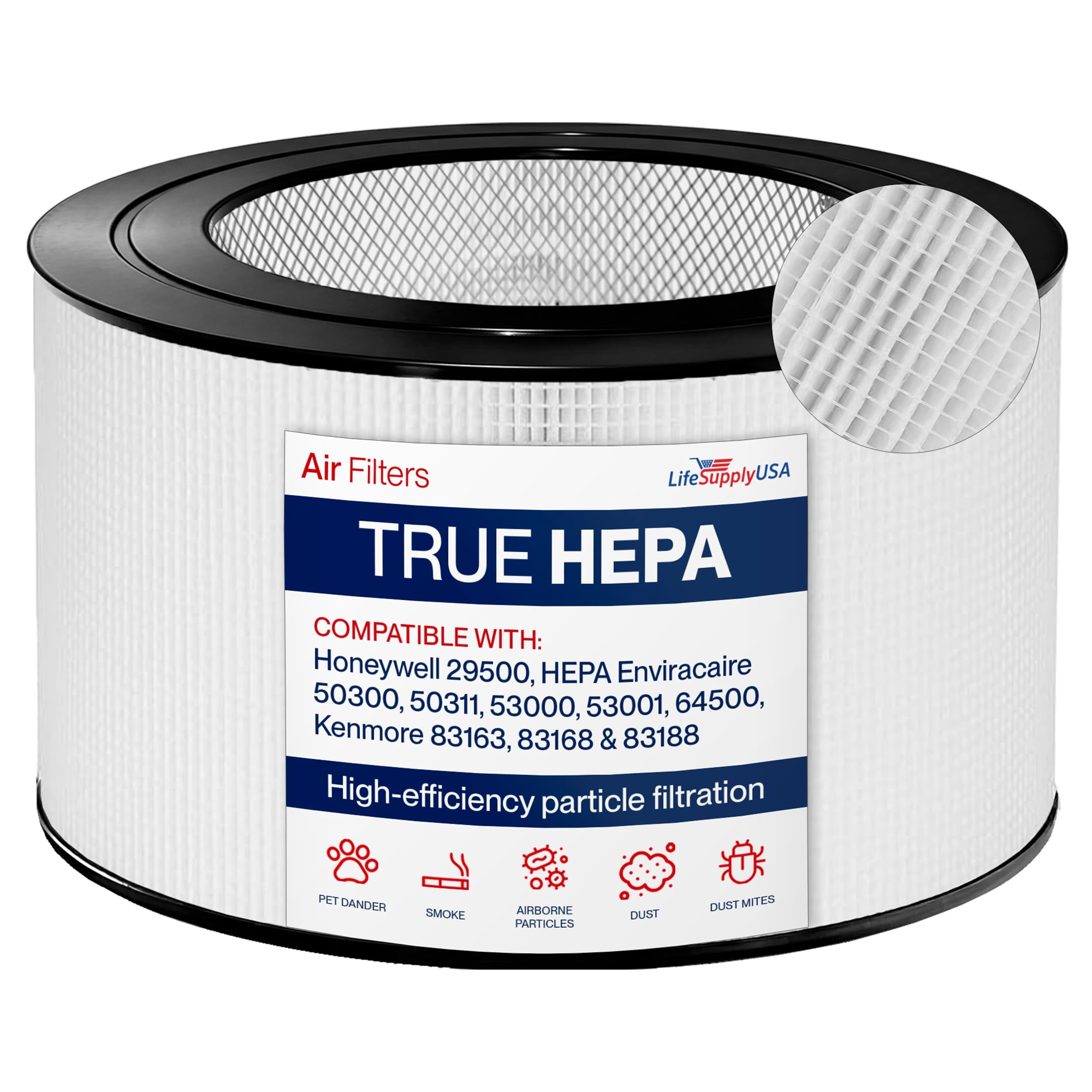 29500 HEPA Filter + 2 Carbon Pre-Filters Replacement Compatible with Honeywell Enviracaire 50300 50311 53000 53001 64500 Air Purifiers Kenmore 83163 83168 83188 by LifeSupplyUSA