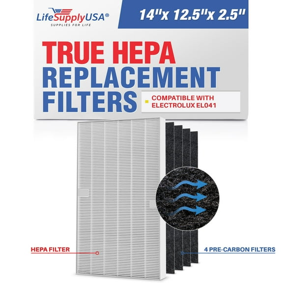 LifeSupplyUSA Complete Replacement Filter Set (1 True HEPA Air Cleaner Replacement Filter + 4 Carbon Filters) Compatible with Electrolux EL041 Carbon ELAP15D7PW Air Purifiers