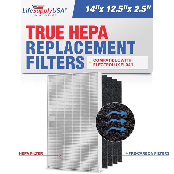 EL041 Replacement Filter Set True HEPA + 4 Carbon Pre-Filters Compatible with Electrolux ELAP15D7PW Air Purifiers by LifeSupplyUSA