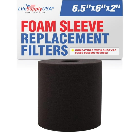 LifeSupplyUSA Foam Sleeve Wet/Dry Vacuum Filter Replacement Compatible with ShopVac 90585 9058500 9058562 Type R and Most VacMaster Genie Shop Vacuum Cleaners