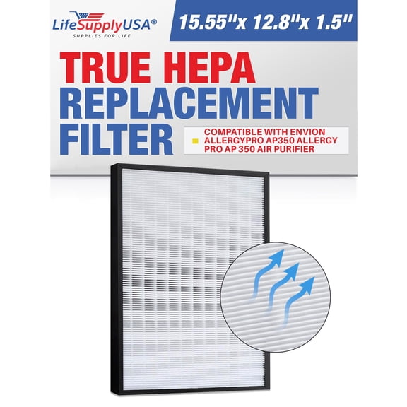 LifeSupplyUSA True HEPA Filter Replacement Compatible with Envion AllergyPro AP350 Allergy Pro AP 350 Air Purifier