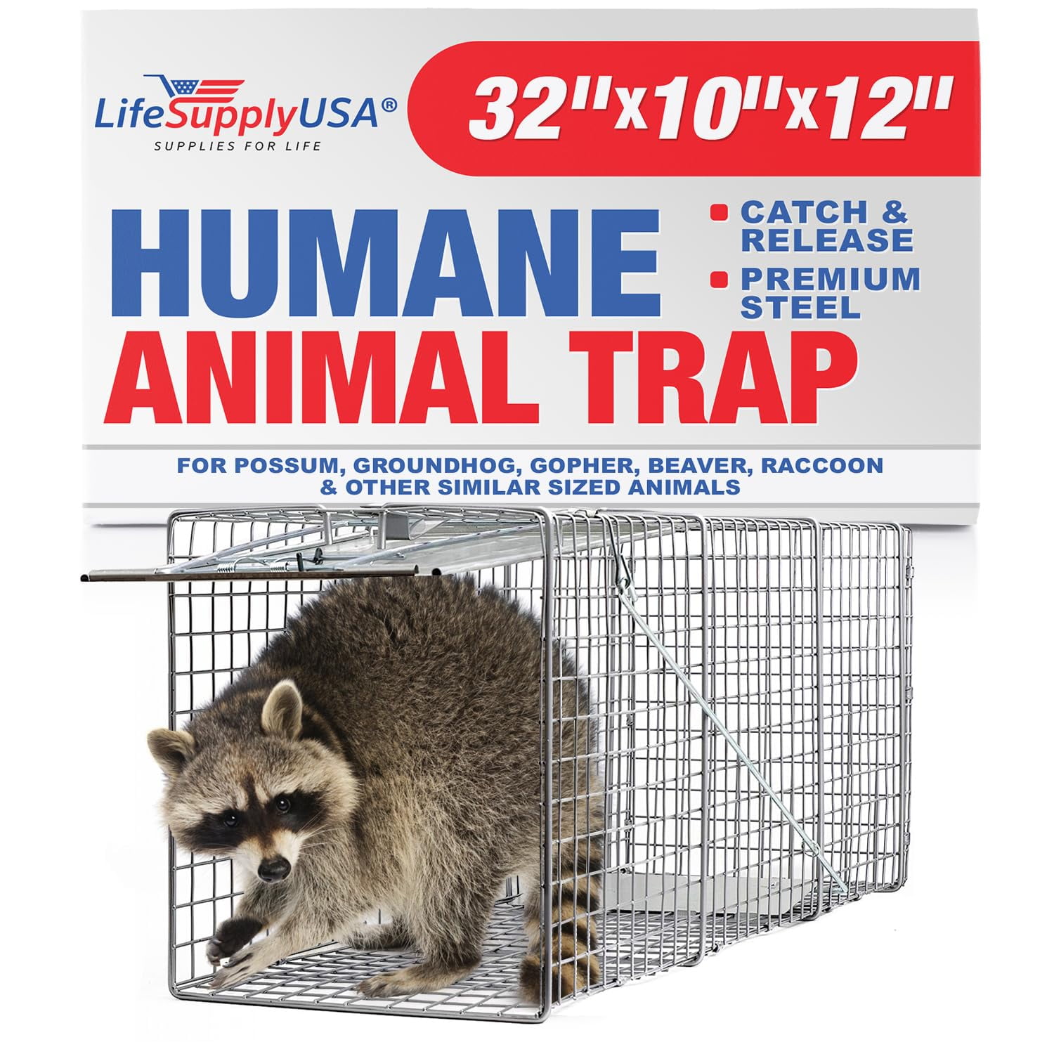 iNova 32in Cage Trap for Live Animals, Cat Trap Cage, Large Collapsible  Metal Cage, Humane Live Animal Trap Cage Catch Release for Rabbit,  Groundhog