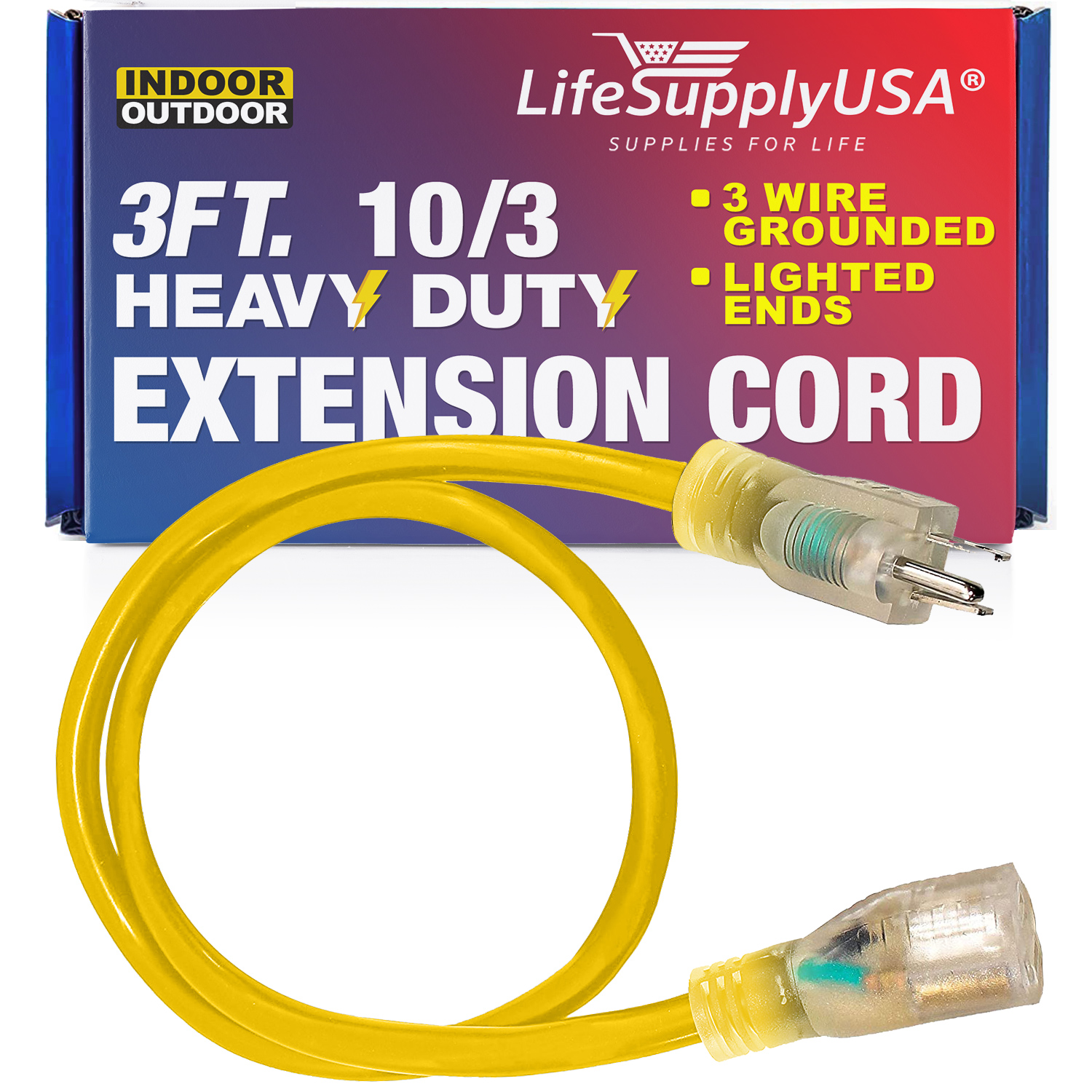 LifeSupplyUSA Power Extension Cord Outdoor/Indoor 10 Gauge/3 Prong 15