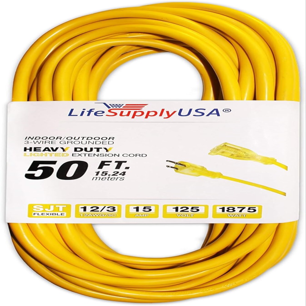 LifeSupplyUSA Power Extension Cord Outdoor/Indoor 12 Gauge/3 Prong 15