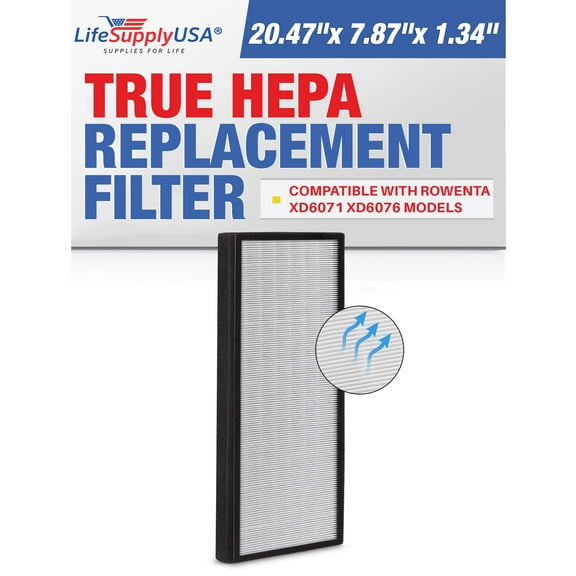 LifeSupplyUSA 2-in-1 True HEPA Air Cleaner Replacement Filter + Activated Carbon Charcoal Compatible with Rowenta XD6071 XD6076 Air Purifiers
