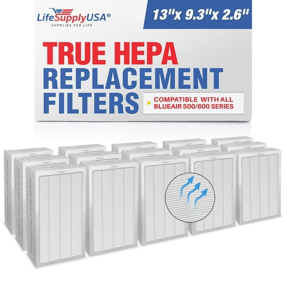 LifeSupplyUSA True HEPA Filter Replacement Compatible with Blueair All 500/600 Series Purifiers 501, 503, 505, 510, 550E, 555EB, 601, 603, 605, 650E Air Purifier (15-Pack)