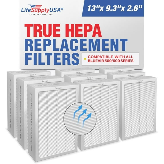 LifeSupplyUSA True HEPA Filter Replacement Compatible with Blueair All 500/600 Series Purifiers 501, 503, 505, 510, 550E, 555EB, 601, 603, 605, 650E Air Purifier (9-Pack)