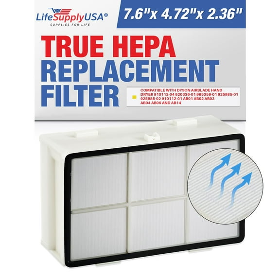 LifeSupplyUSA True HEPA Filter Replacement Compatible with Dyson AirBlade Hand Dryer 910112-04 920336-01 965359-01 925985-01 925985-02 910112-01 AB01 AB02 AB03 AB04 AB06 and AB14 Air Purifier