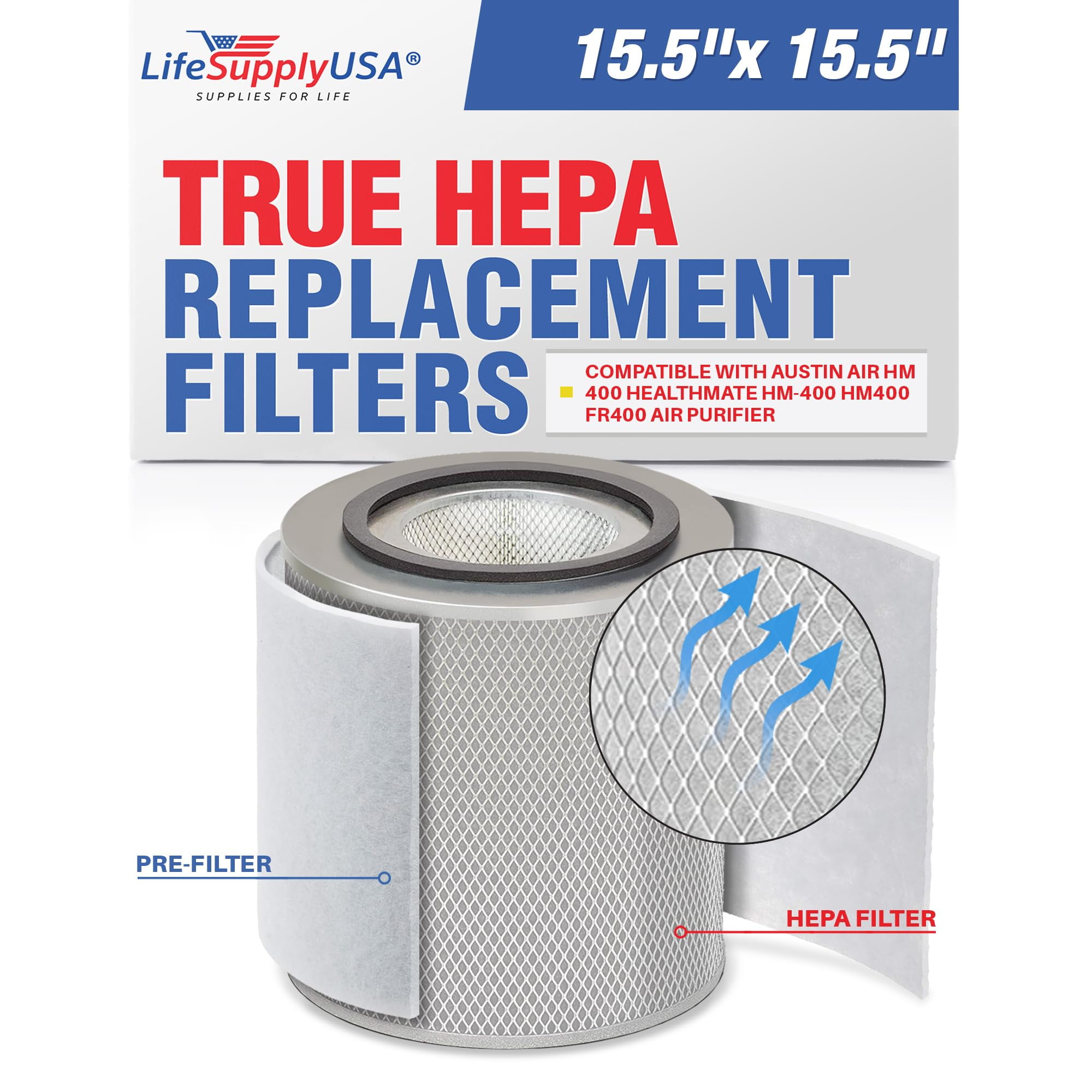 True HEPA Replacement Filter for Air Purifiers, 15.5" x 15.5"