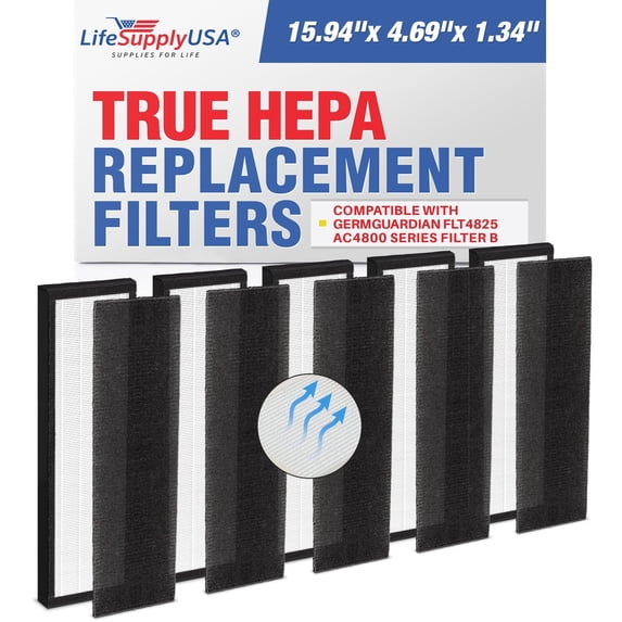 LifeSupplyUSA True HEPA Filter Replacement Compatible with GermGuardian FLT4825 AC4800 Series Filter B Air Purifier (5-Pack)