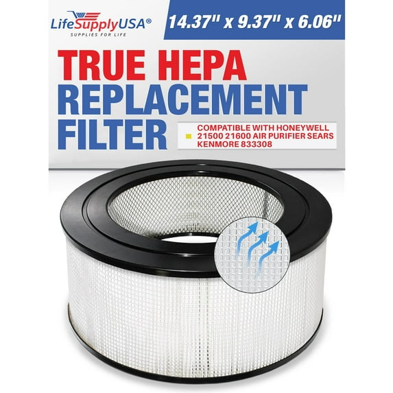 LifeSupplyUSA True HEPA Filter Replacement Compatible with Honeywell 21500 21600 Sears Kenmore 833308 Air Purifier