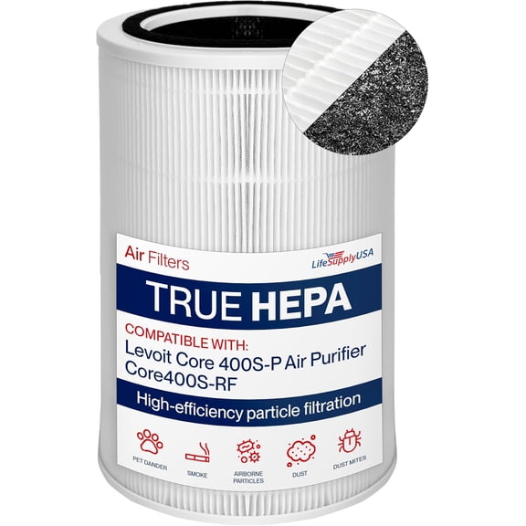 LifeSupplyUSA True HEPA Replacement Filter Compatible with Levoit Core 400S-P (Core400S-RF), 9.65" x 9.65" x 10.43"