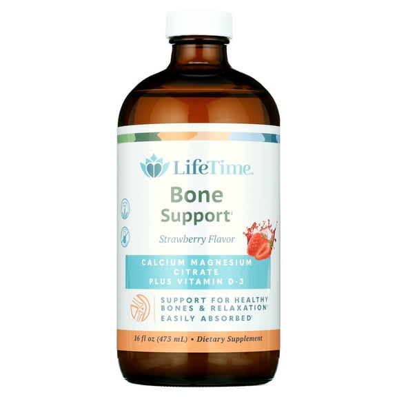 Lifetime Calcium Magnesium Citrate w/ Vitamin D-3 | Bone & Muscle Support | Easy Absorption, Dairy & No Gluten | Strawberry | 16 FL oz