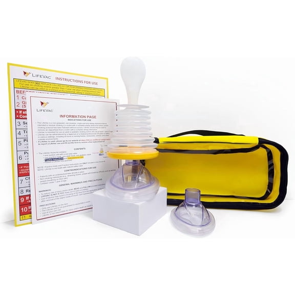 LifeVac Travel Kit, Portable Choking Rescue Device - First-Aid Emergency Suction, Adult & Baby/Kids Masks, Zip Bag, HSA/FSA Approved - Yellow, 1 count