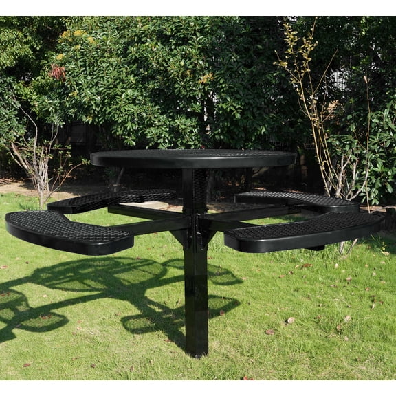 Round Picnic Table 46", In Ground Mount Camping Table, Expanded Metal, Black