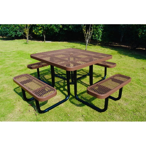46" Steel Square Picnic Table,Expanded Metal Outdoor Table (Brown)