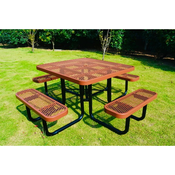 LifeYard 46" Steel Square Picnic Table,Expanded, Metal Outdoor Table (Brown)