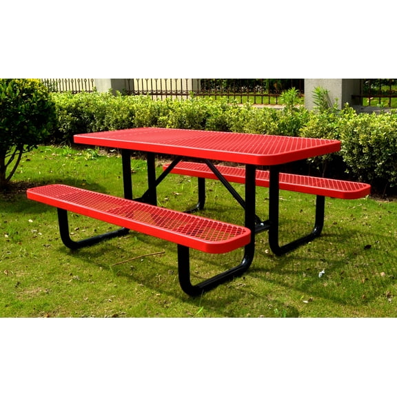 LifeYard 6' Rectangular Picnic Table, Expanded Metal,(72" Long) (Red)
