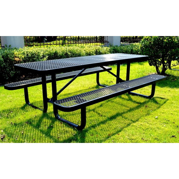 LifeYard 8' Rectangular Metal Picnic Table, 96" L x 62" W, Expanded Metal, (Black)